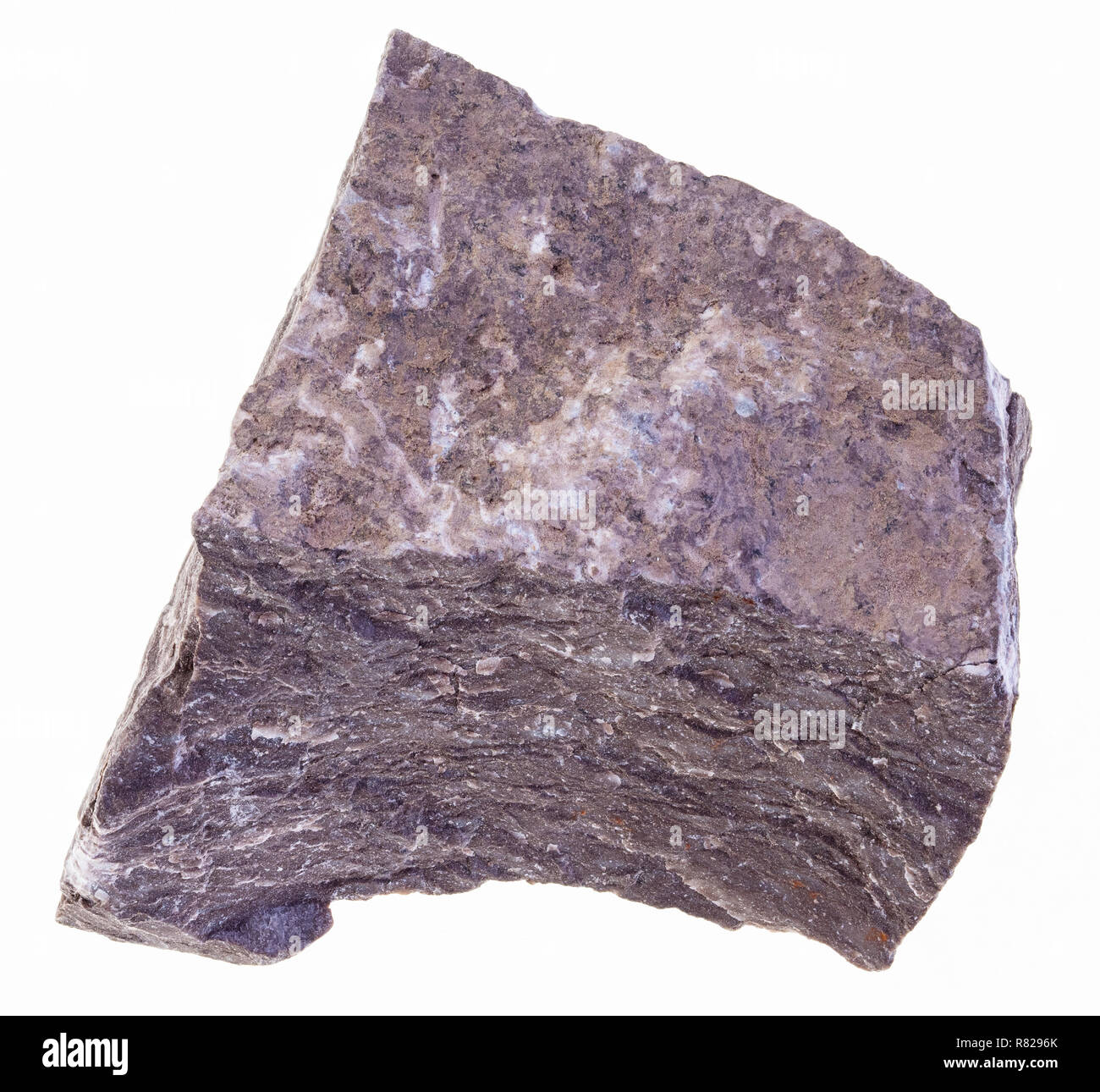 Makrofotografie von natürlichen Mineral aus geologische Sammlung - raw Siltstone (aleurolite) Stein auf weißem Hintergrund Stockfoto