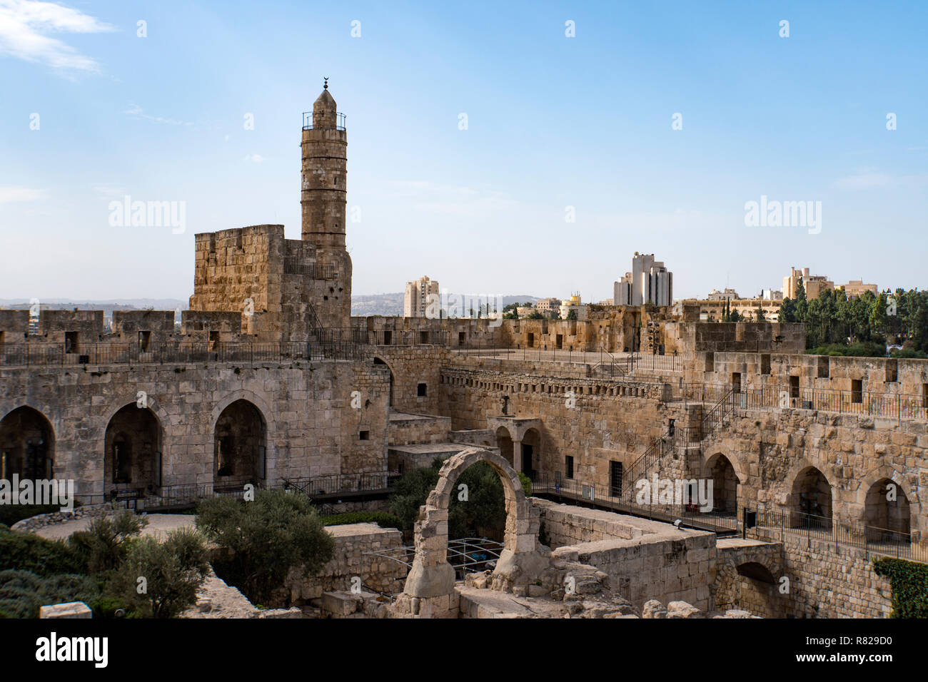 Panoramablick über David's Tower im Frühjahr mal in der Altstadt von Jerusalem, Israel. Stockfoto