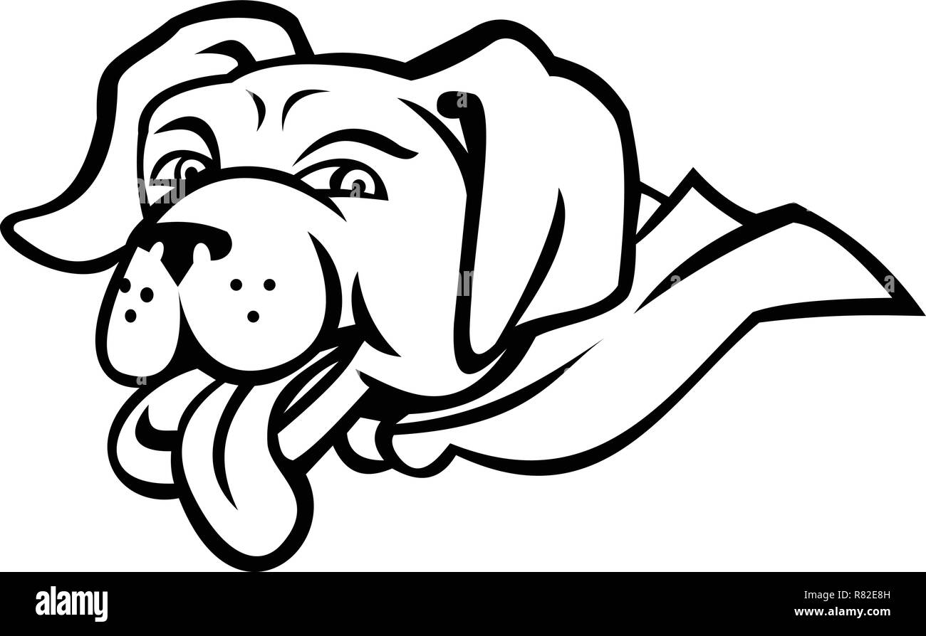 Sport Maskottchen Symbol Abbildung: Kopf eines Labrador Retriever Hund trägt ein Cape mit herausgestreckter Zunge von der Seite auf isolierten Hintergrund in Schwarz gesehen ein Stock Vektor