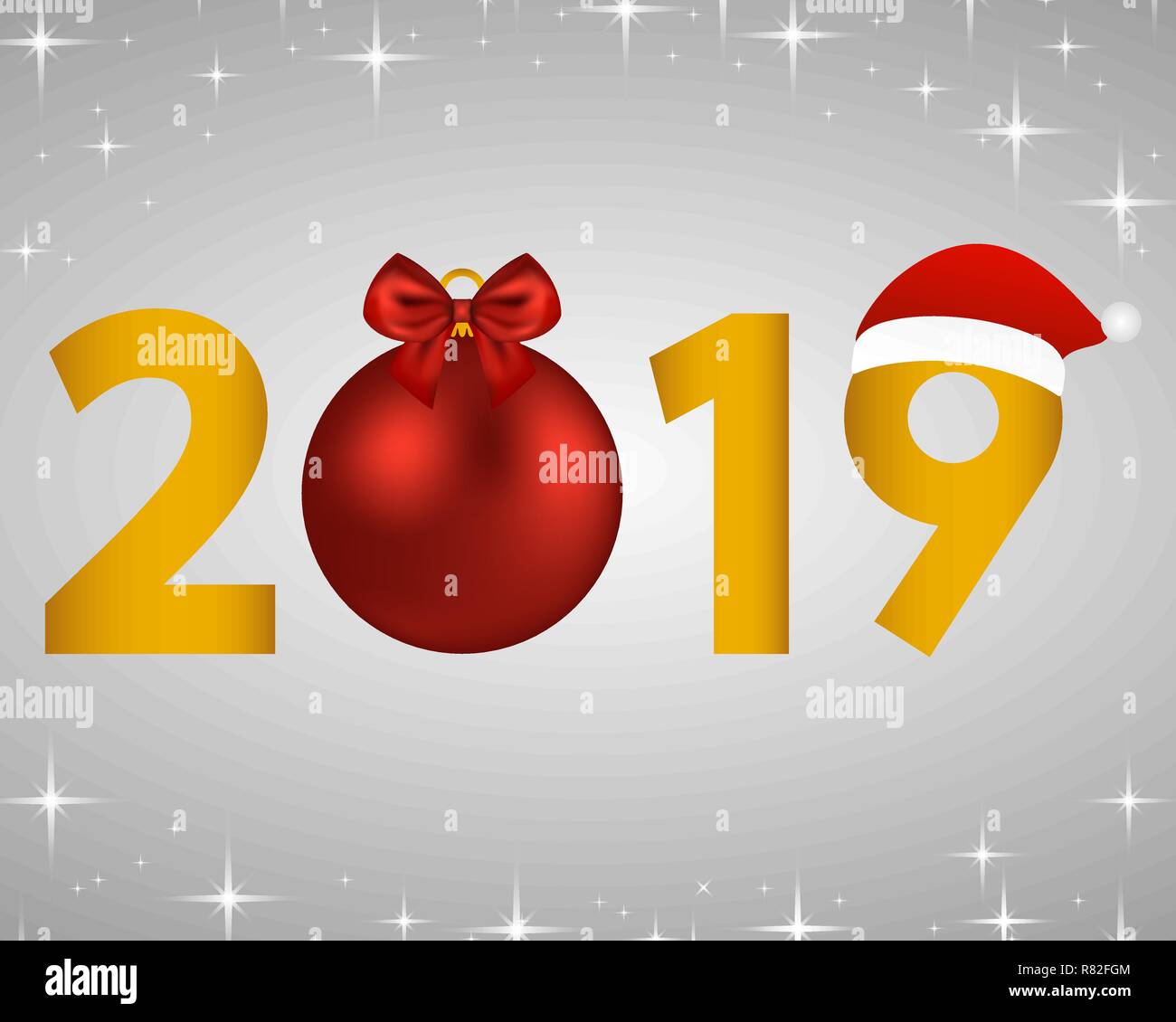 Neues Jahr 2019 auf einem silbernen Hintergrund Stock Vektor