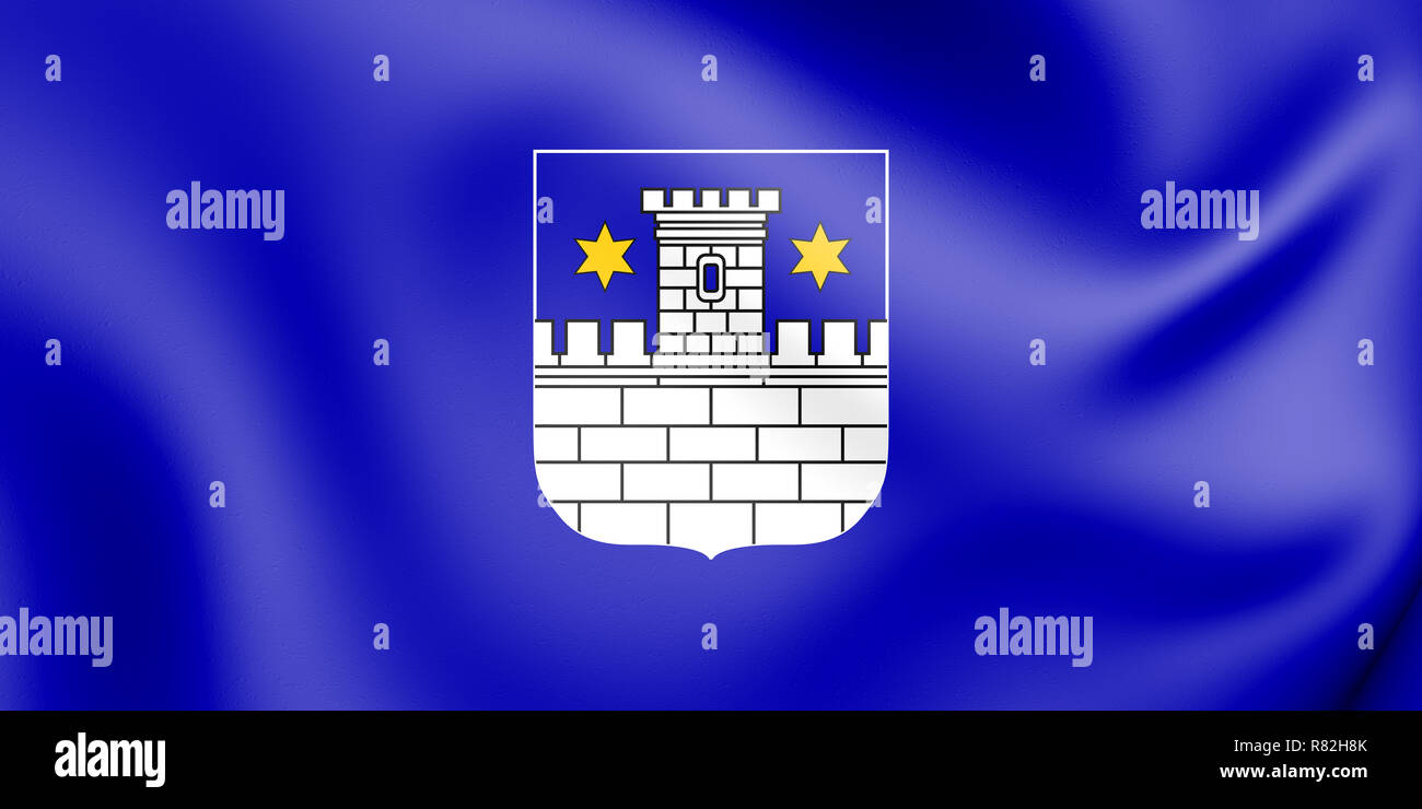 3D-Flagge von Cakovec, Kroatien. 3D-Darstellung. Stockfoto