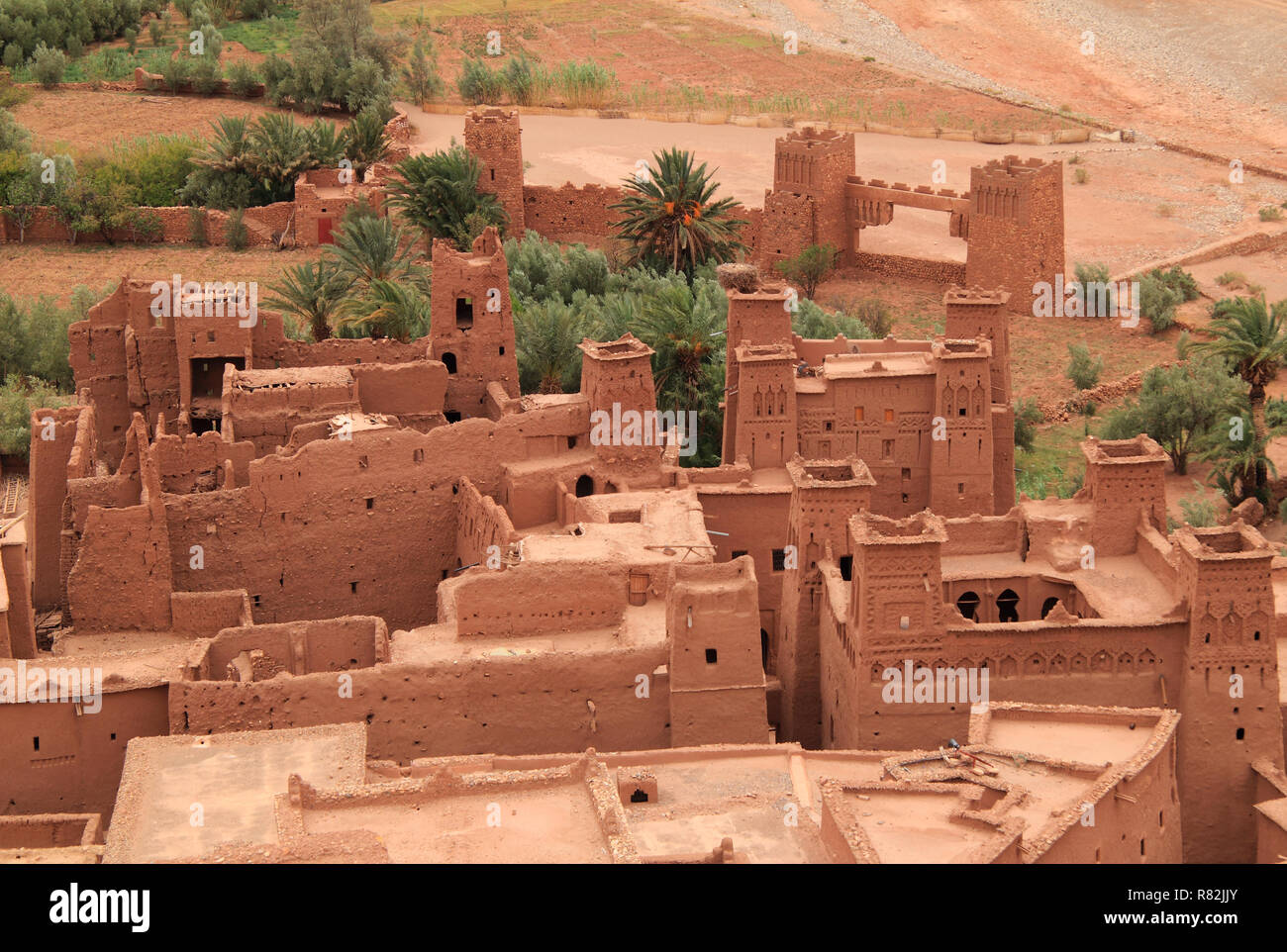 Marokko Ouarzazate - Dächer von Ait Ben Haddou mittelalterliche Kasbah in Adobe gebaut - UNESCO-Weltkulturerbe. Stockfoto