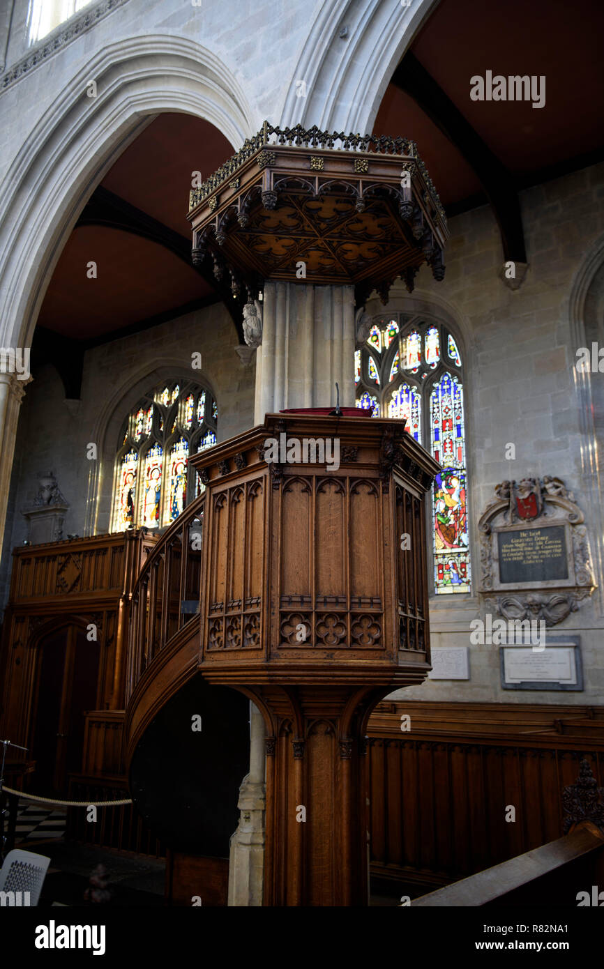 Die Kanzel an der Universität Kirche der Hl. Jungfrau Maria in Oxford, Großbritannien Stockfoto