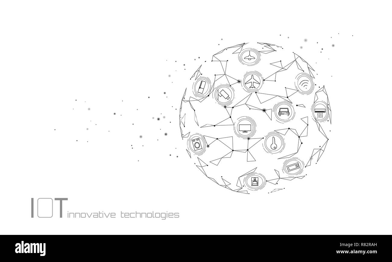 Planet Erde Internet der Dinge Symbol innovation Technologie Konzept. Drahtlose Kommunikation Netzwerk IOT IKT. Intelligentes System Automation, weißes, modernes AI Computer online Vector Illustration Stock Vektor