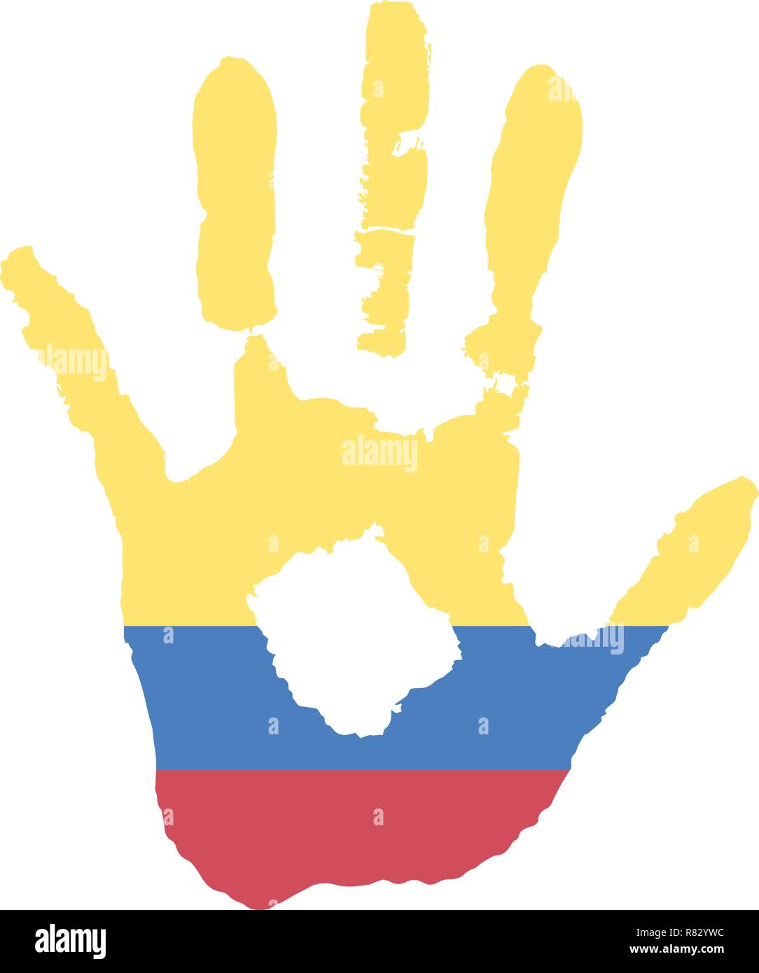 Blau, gelb, rot Farbe der Flagge. Vektor Handabdruck in Form der Flagge von Ecuador. Stock Vektor Blau, gelb, rot Farbe der Flagge. Vektor Handabdruck in Form der Flagge von Ecuador. Stock Vektor