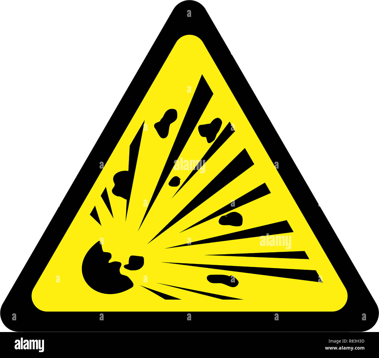 Gelbes Warnschild mit explosiven Stoffen Symbol Stockfoto