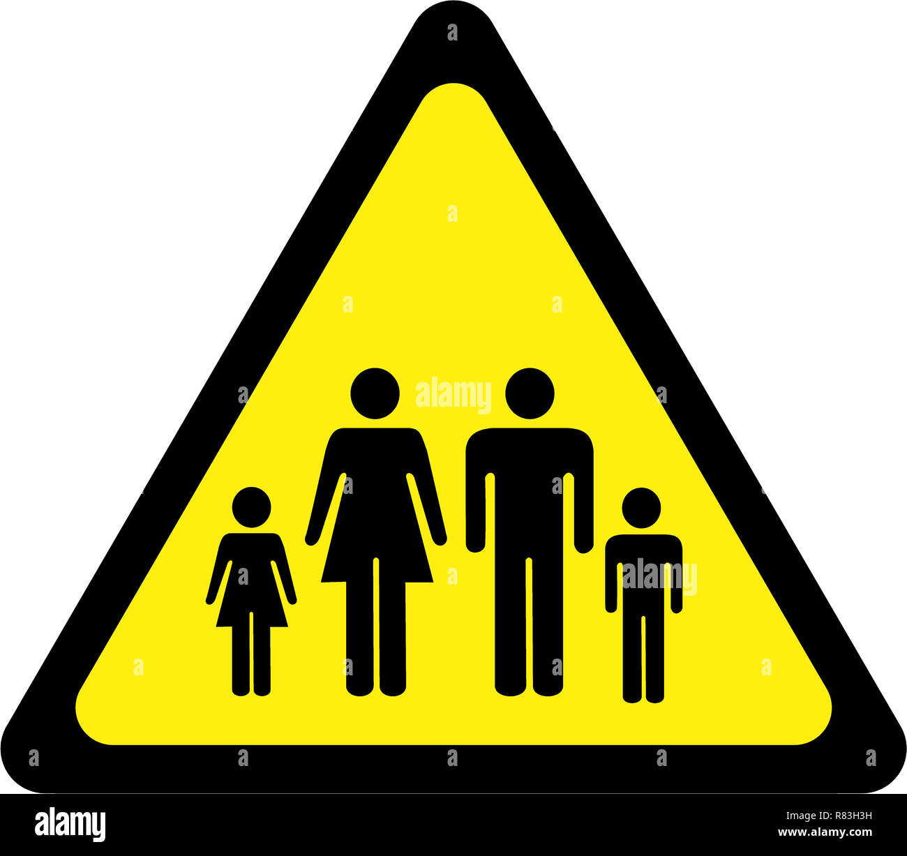 Warnschild mit Familie Symbol Stockfoto