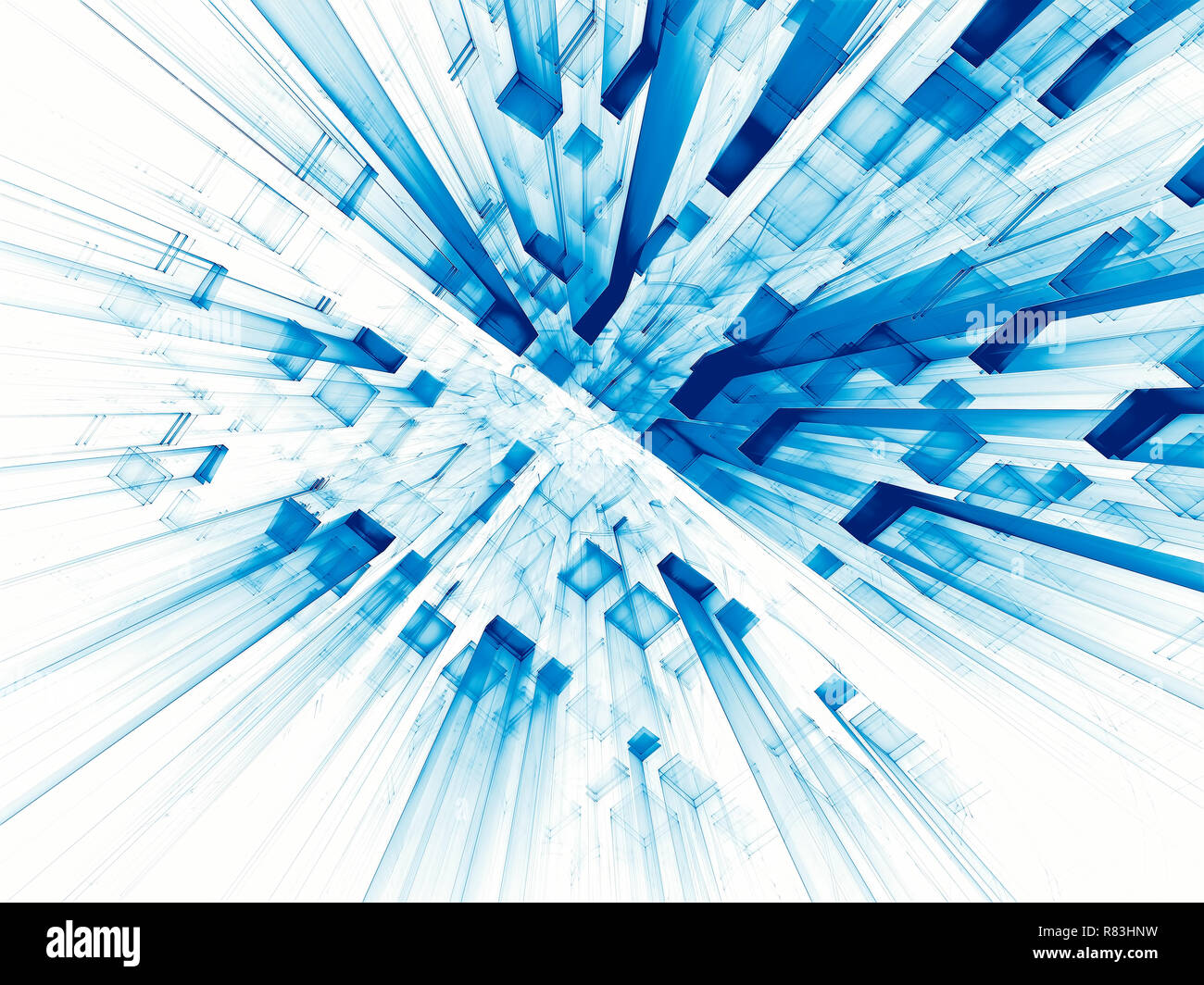 Abstrakte weißen und blauen Hintergrund - computer-generierten 3D-Darstellung. Hintergrund mit Perspektive - Stadt der Zukunft, Daten der Wissenschaft oder Sci-fi-Konzept. Für Stockfoto
