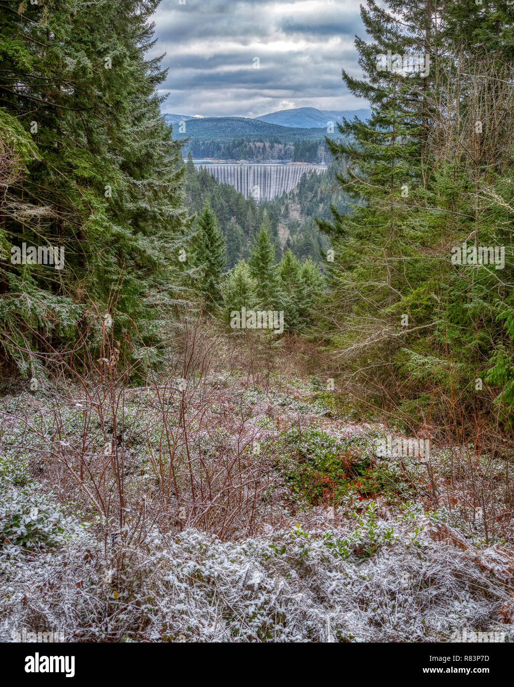 Dezember 3, 2013, Pierce County, WA: Erle Dam begann Stromerzeugung im Jahr 1945, das Senden von 50 tausend Kilowatt Energie tp Die Stadt von Tacoma, WA. Stockfoto