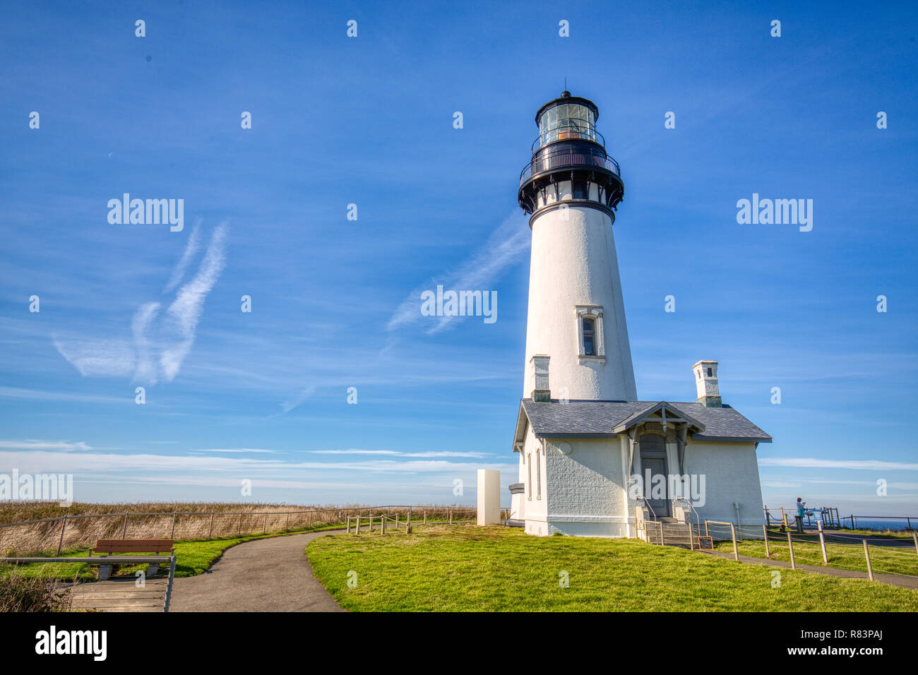 Yaquina Head Lighthouse, Newport, Oregon. Der Leuchtturm, bei 93 Fuß (28 m) hoch, ist der höchste Leuchtturm in Oregon. Stockfoto