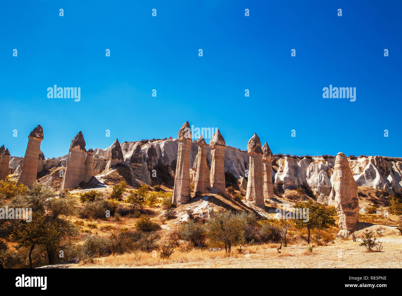 Liebe Tal in Kappadokien. Fantastische Bergwelt im Zentrum der Türkei. Stockfoto