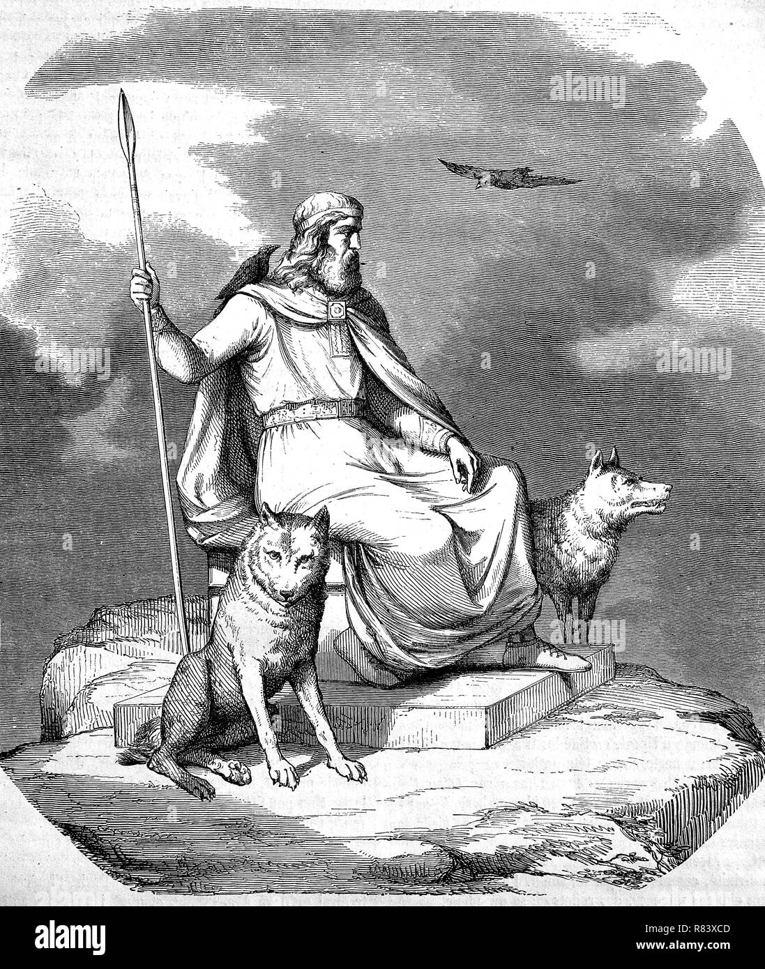 Digital verbesserte Reproduktion, In der germanischen Mythologie, Odin, ein weithin verehrt Gott, Odin oder Wodan, der hauptgott in der nordischen Mythologie und kontinentalgermanischen, von einer ursprünglichen Drucken aus dem Jahr 1855 Stockfoto