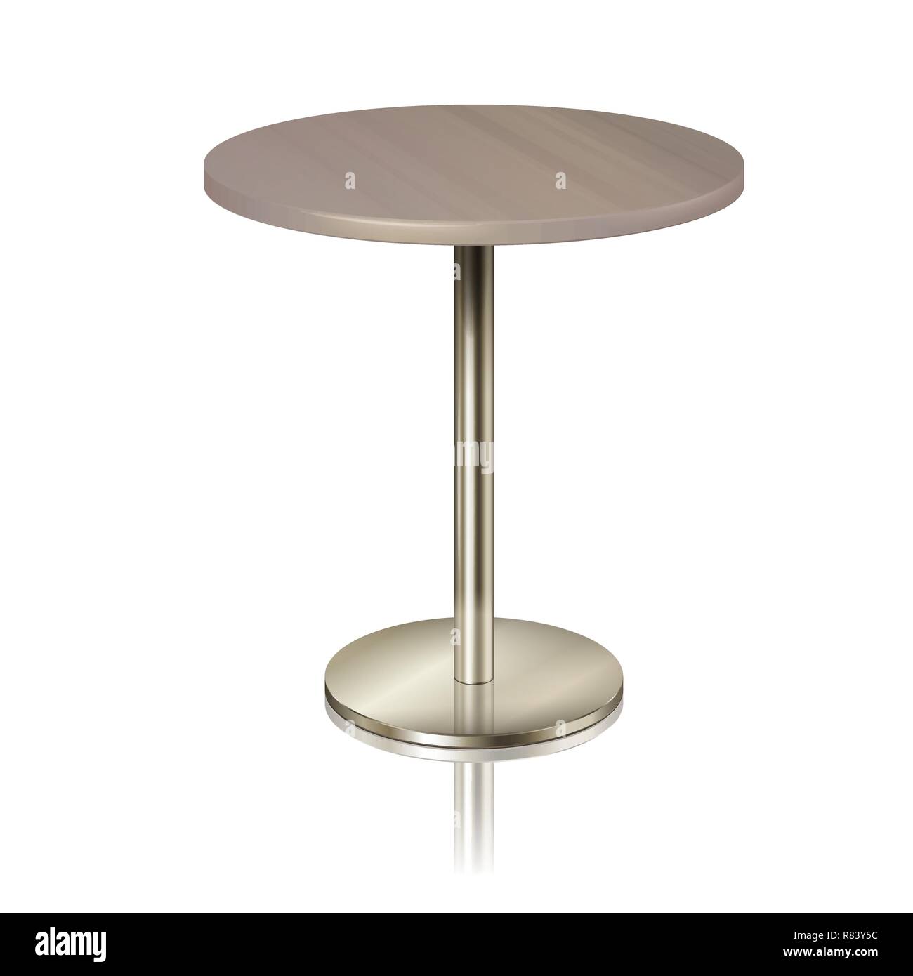 Runden Tisch auf einem Metall verchromt, ohne eine Tischdecke. Möbel für ein Restaurant, Cafe, Diner und Ausstellung isoliert Stock Vektor