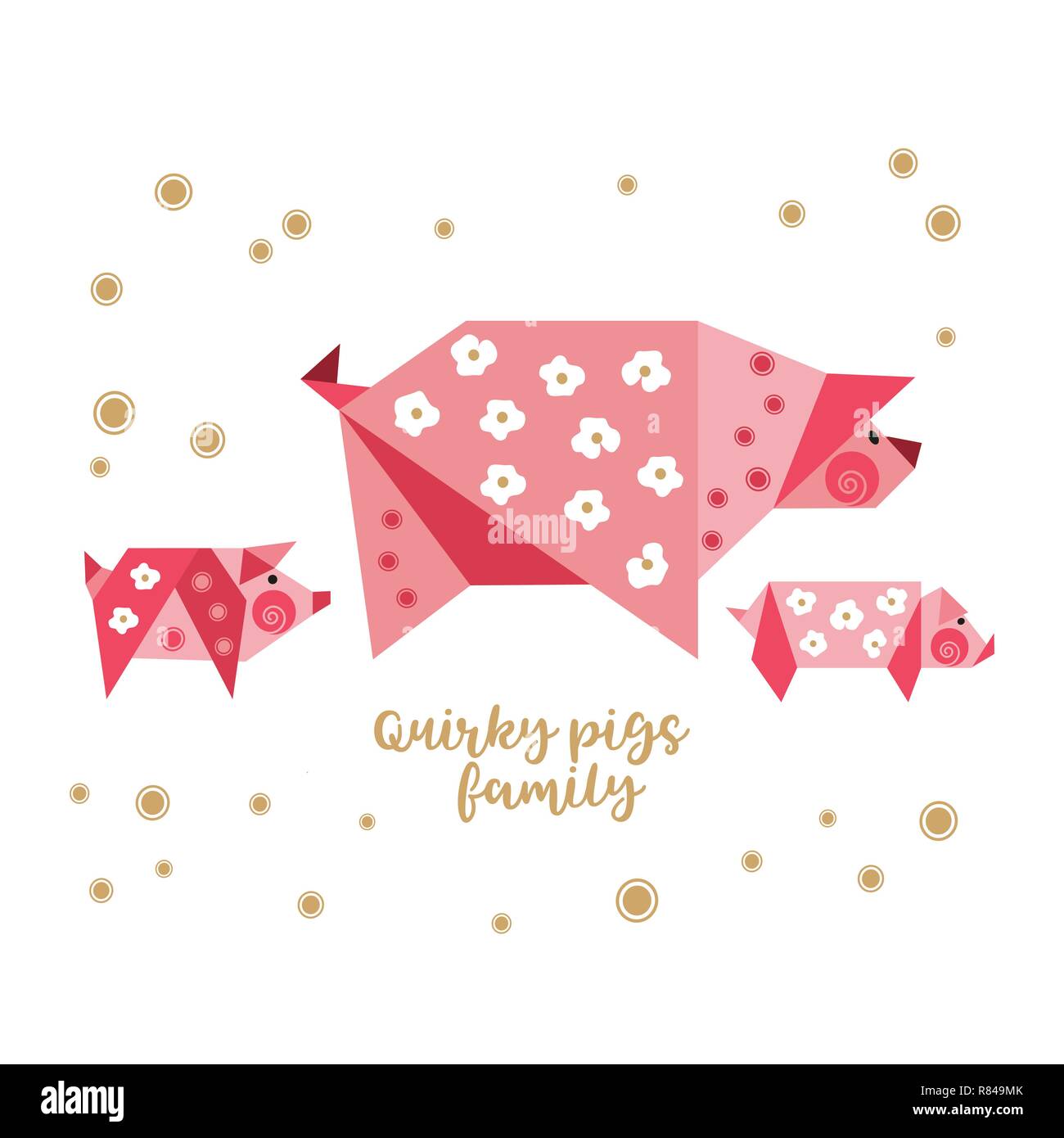 Skurrile Piggy Origami Schwein Symbol. Stock Vektor