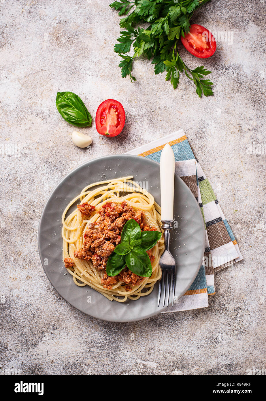 Spaghetti Bolognese. Spaghetti mit Fleischsauce Stockfoto