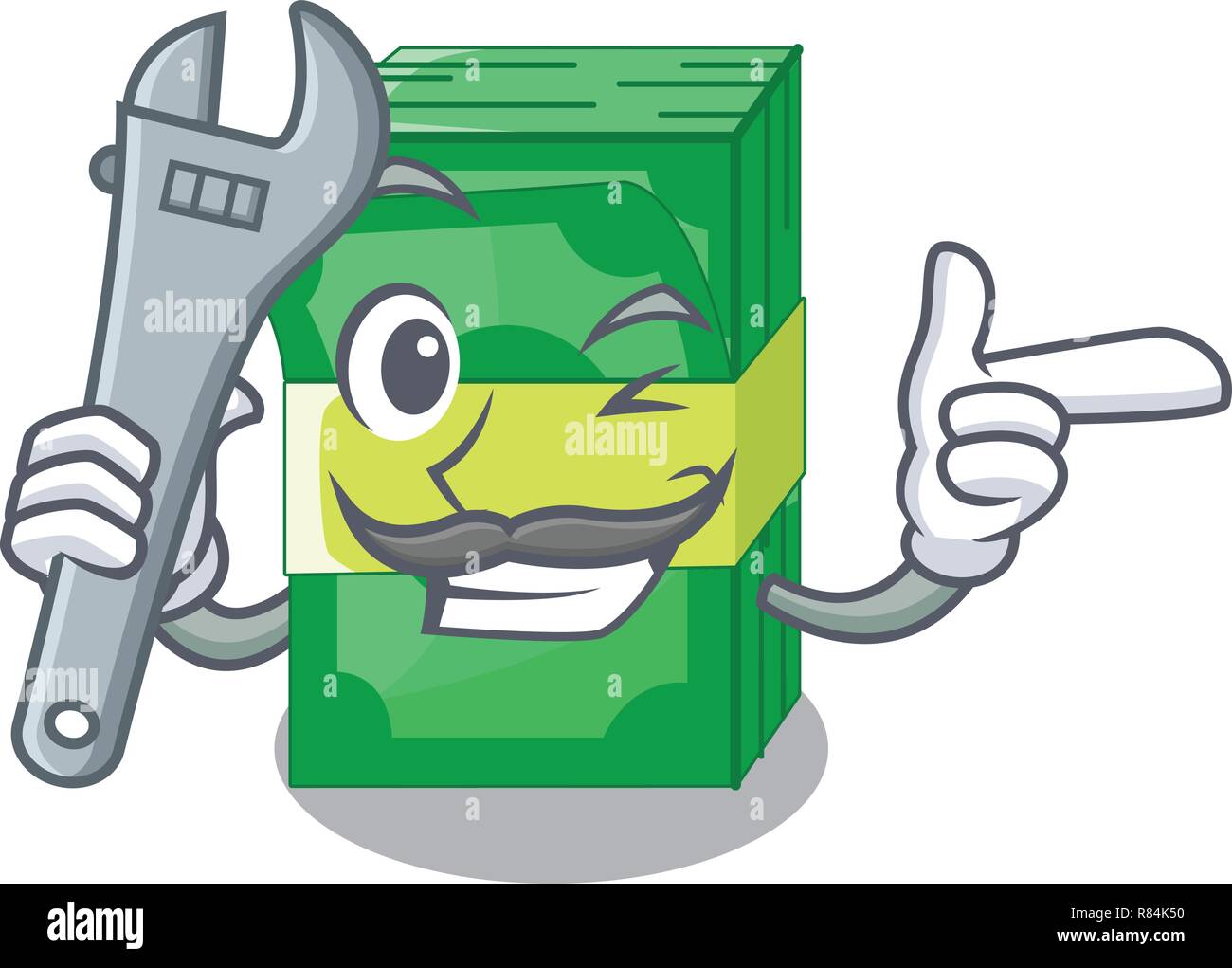 Mechaniker Geld in Verpackung bundles Cartoon Stock Vektor