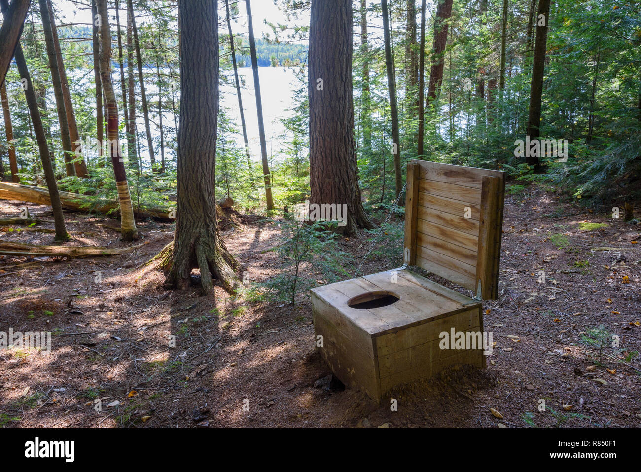 Wc Einrichtungen im Camp am See provozieren, Osten, Highland Rucksack Trail, Algonquin Provincial Park, Ontario, Kanada Stockfoto
