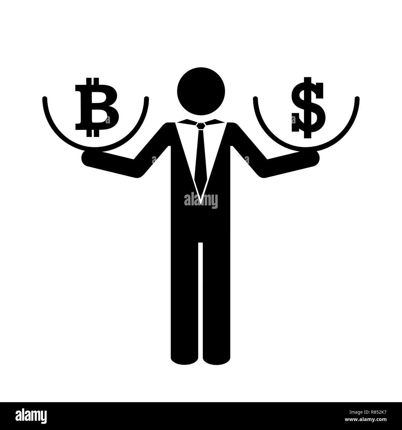 Geschäftsmann mit bitcoin und Dollar Piktogramm Vektor-illustration EPS 10. Stock Vektor