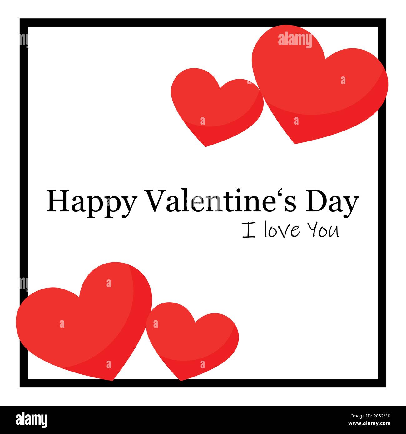 Valentinstag Grusskarten Schwarz und Weiß mit roten Herzen Vector EPS Abbildung 10 Stock Vektor