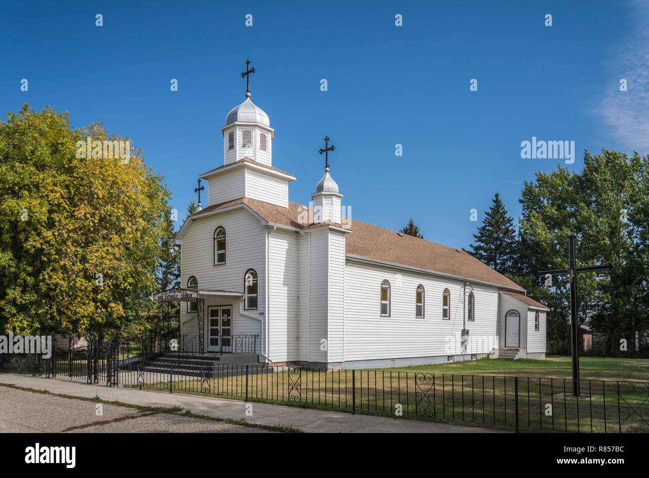 Der St. Josaphat Ukrainische Katholische Kirche in Shoal Lake, Manitoba, Kanada. Stockfoto