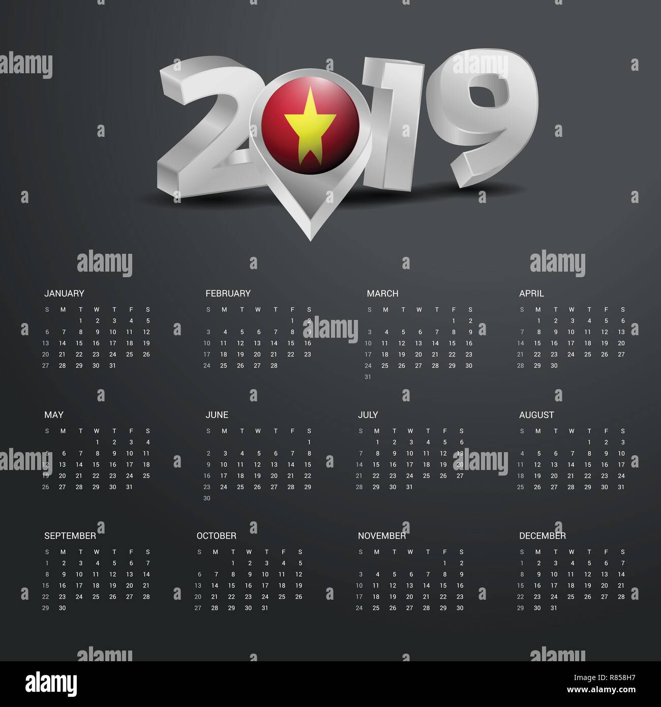 19 Vorlage Kalender Grau Typografie Mit Vietnam Land Karte Golden Typografie Header Stock Vektorgrafik Alamy