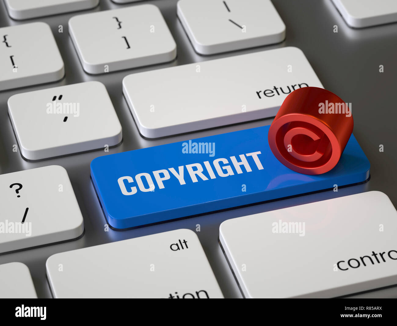 Copyright Taste auf der Tastatur, 3D-Rendering, konzeptionelle Bild Stockfoto
