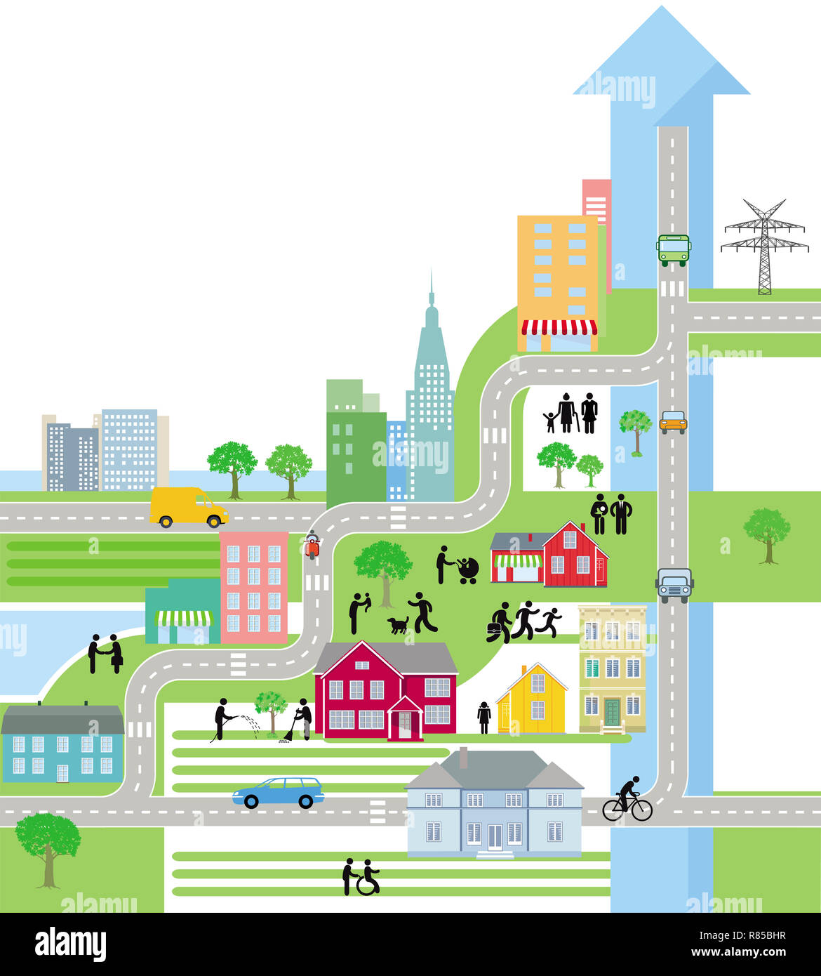 Stadt Stadtplan, das Leben in der Stadt Stockfoto