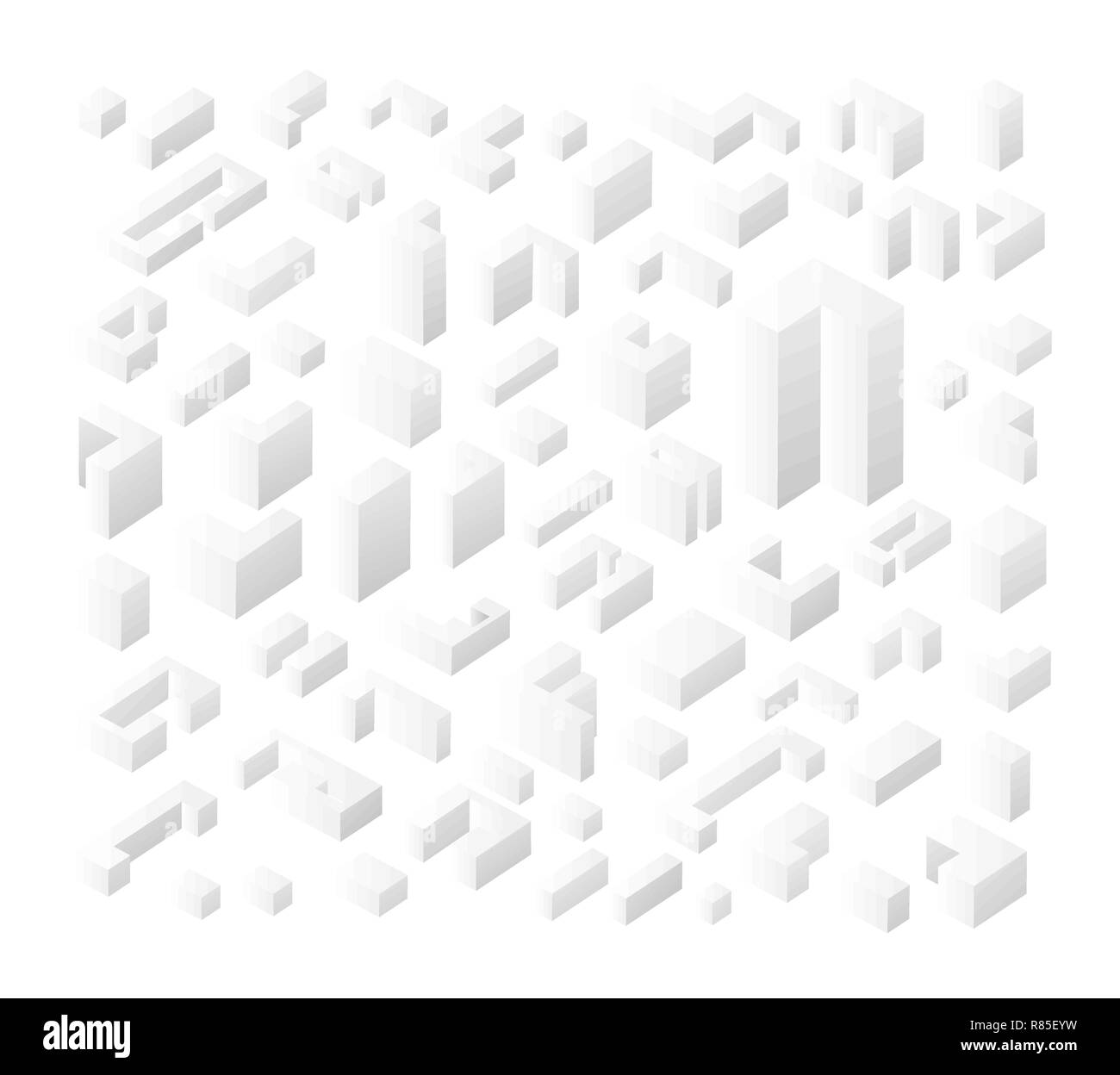 Isometrische 3D-isolierten weißen Icons Set von Immobilien Gewerbe-, Wohn- und Industriegebieten flache Gebäude, Häuser, Home Web-Taste Stock Vektor