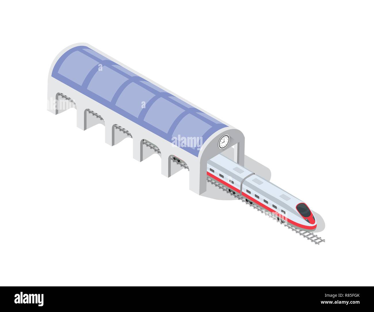 Schnelle moderne Hochgeschwindigkeitszug. Vektor Flachbild 3d-isometrische Darstellung des öffentlichen Verkehrs. Güterverkehr eine große Anzahl der Passagiere zu befördern. Stock Vektor