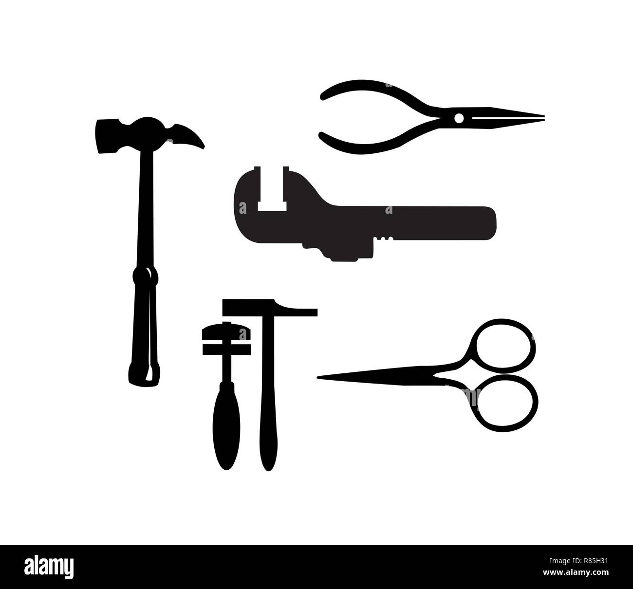 Silhouette Gebäude. Zeichnung plan Layout von Industrie- und Home Instrument für Bau und Reparatur Stock Vektor