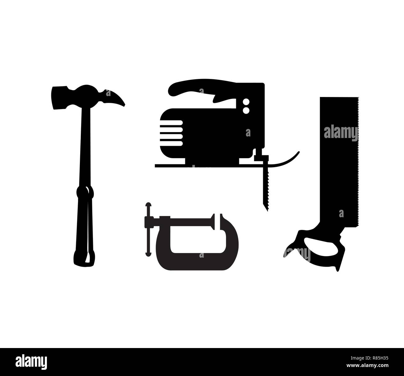 Silhouette Gebäude. Zeichnung plan Layout von Industrie- und Home Instrument für Bau und Reparatur Stock Vektor