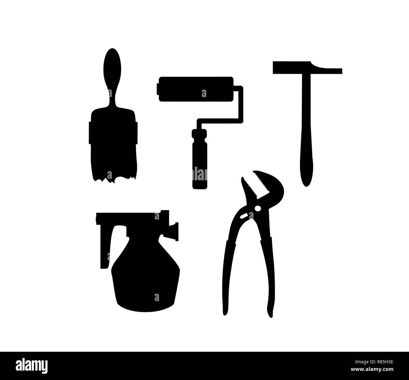 Silhouette Gebäude. Zeichnung plan Layout von Industrie- und Home Instrument für Bau und Reparatur Stock Vektor