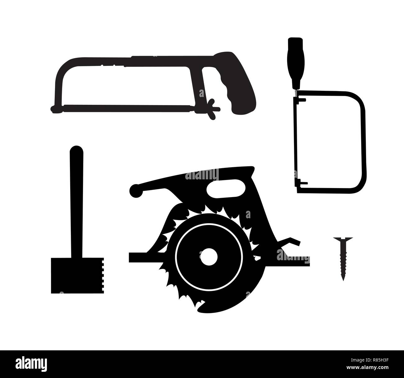 Silhouette Gebäude. Zeichnung plan Layout von Industrie- und Home Instrument für Bau und Reparatur Stock Vektor