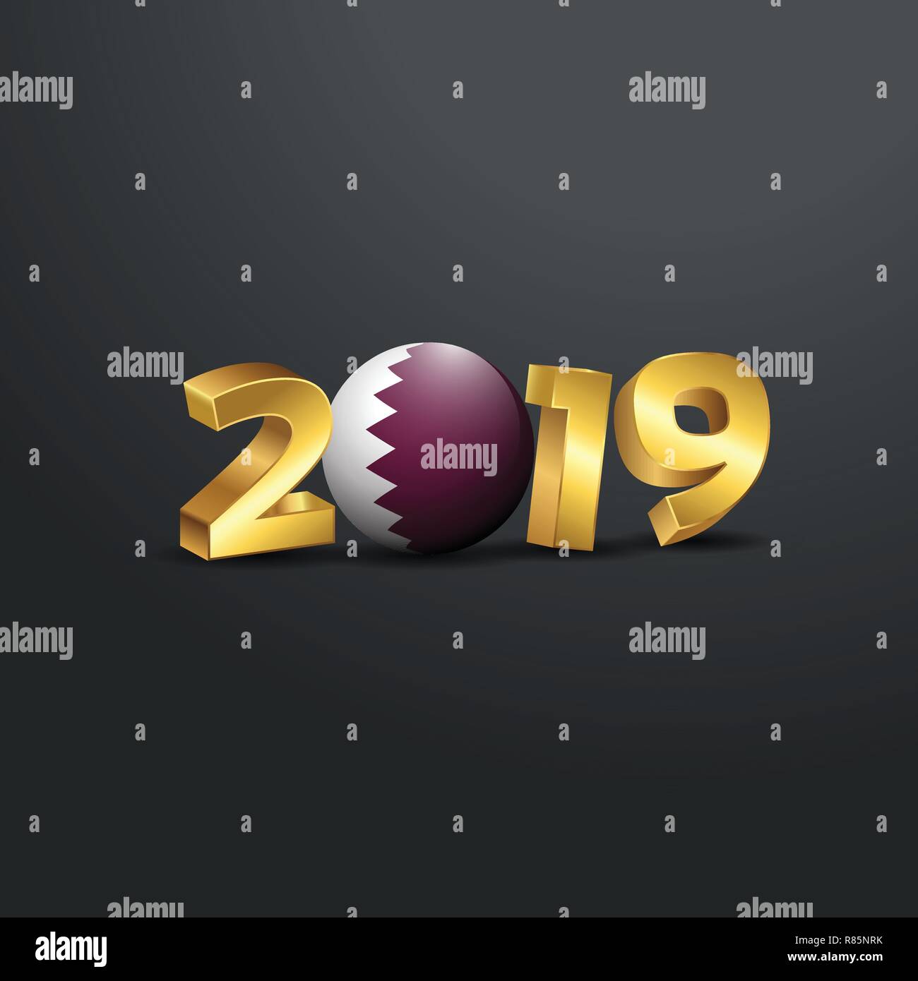 2019 Goldene Typografie mit Katar Flagge. Frohes Neues Jahr Schriftzug Stock Vektor