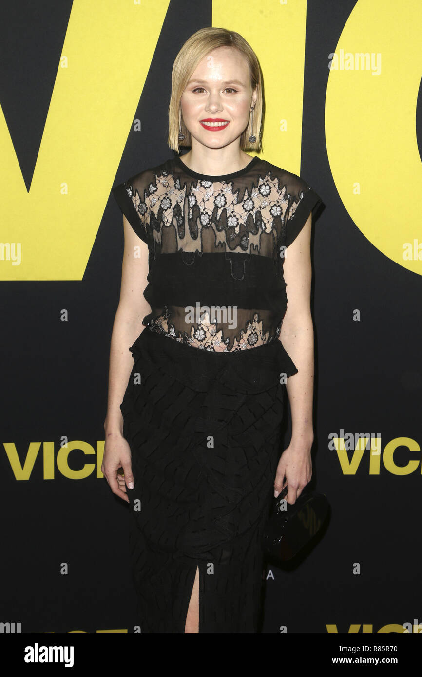 Alison Pill die Teilnahme an der 'Vice' Weltpremiere auf dem Samuel Goldwyn Theater am 11. Dezember in Beverly Hills, Kalifornien 2018. | Verwendung weltweit Stockfoto