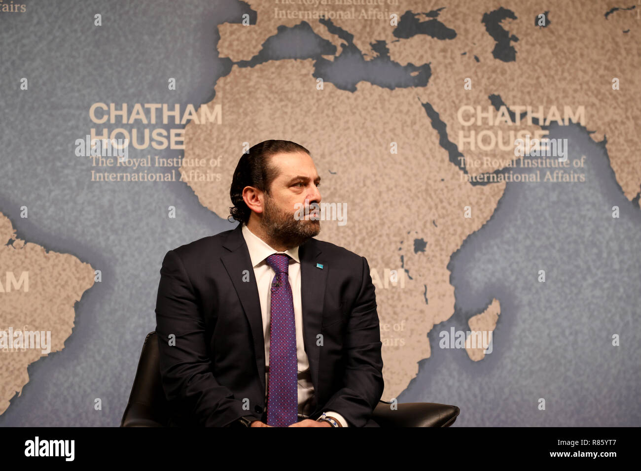 London/Großbritannien - 13. Dezember 2018: Saad Hariri, dem Ministerpräsidenten des Libanon, bei der Denkfabrik Chatham House in London Quelle: Dominic Dudley/Alamy leben Nachrichten Stockfoto