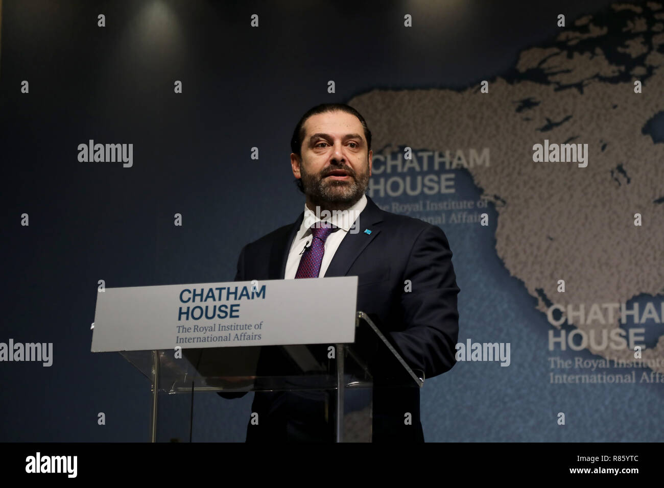 London/Großbritannien - 13. Dezember 2018: Saad Hariri, dem Ministerpräsidenten des Libanon, bei der Denkfabrik Chatham House in London Quelle: Dominic Dudley/Alamy leben Nachrichten Stockfoto