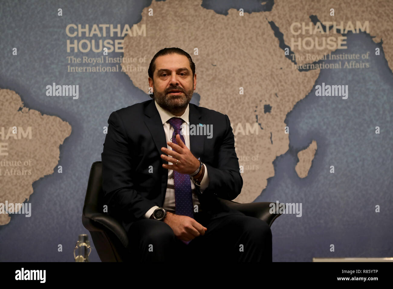 London/Großbritannien - 13. Dezember 2018: Saad Hariri, dem Ministerpräsidenten des Libanon, bei der Denkfabrik Chatham House in London Quelle: Dominic Dudley/Alamy leben Nachrichten Stockfoto