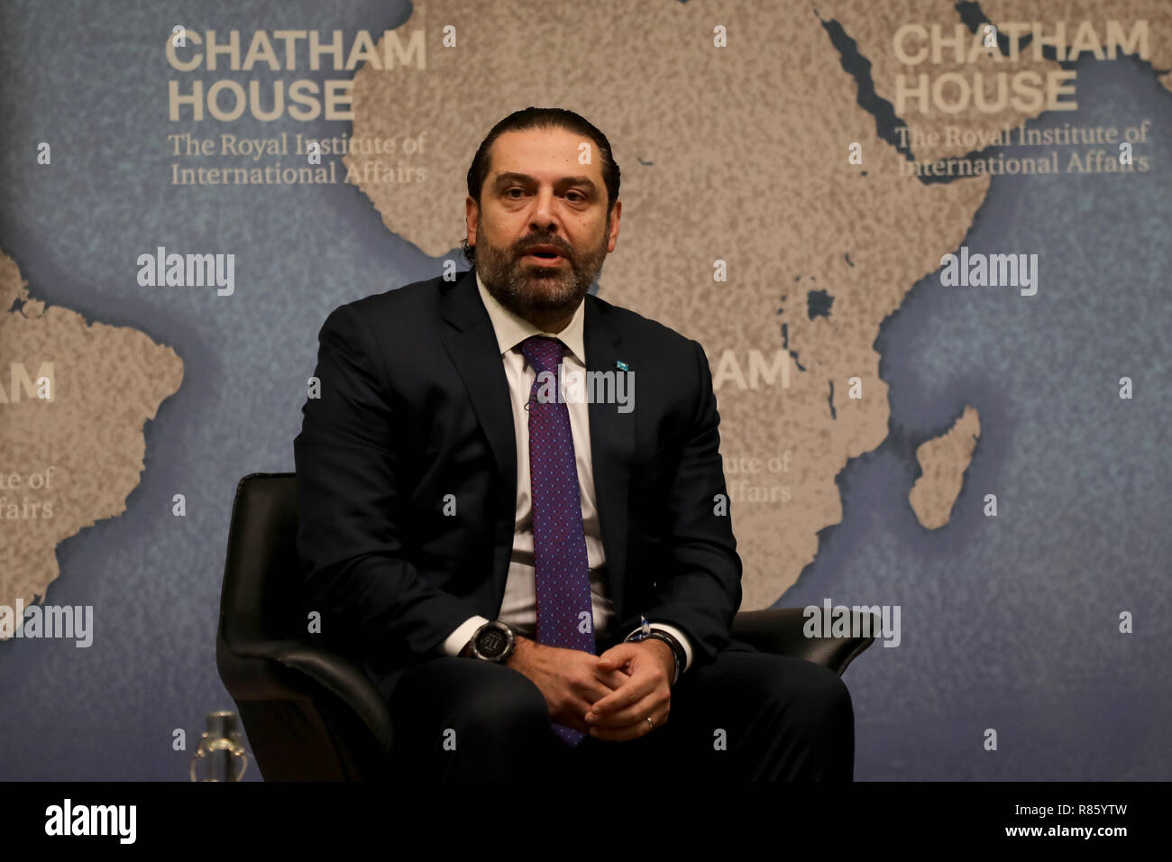 London/Großbritannien - 13. Dezember 2018: Saad Hariri, dem Ministerpräsidenten des Libanon, bei der Denkfabrik Chatham House in London Quelle: Dominic Dudley/Alamy leben Nachrichten Stockfoto