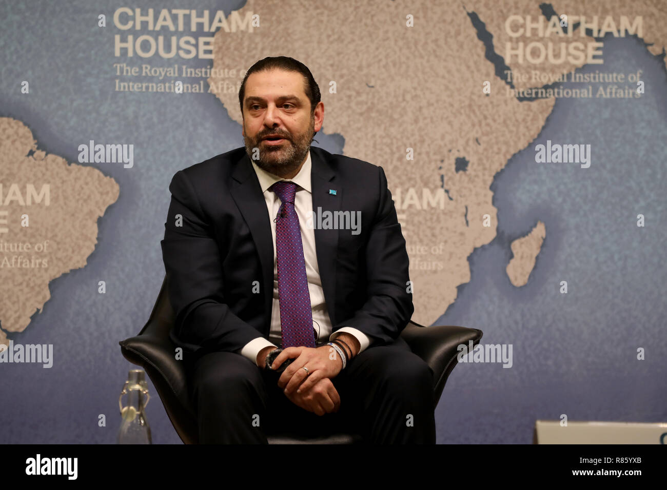 London/Großbritannien - 13. Dezember 2018: Saad Hariri, dem Ministerpräsidenten des Libanon, bei der Denkfabrik Chatham House in London Quelle: Dominic Dudley/Alamy leben Nachrichten Stockfoto