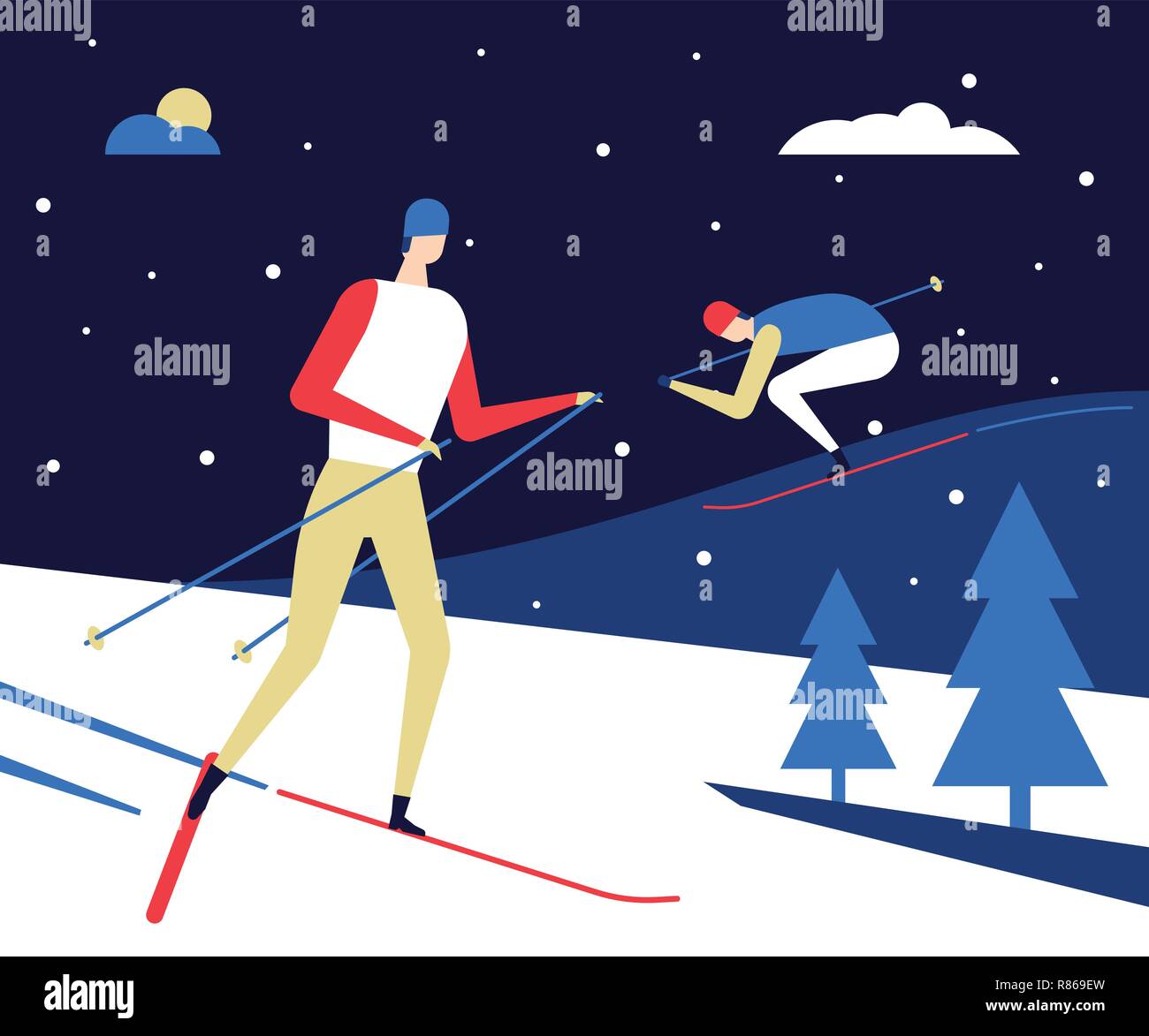 Wintersport, Skifahren - flaches Design Style farbige Abbildung Stock Vektor