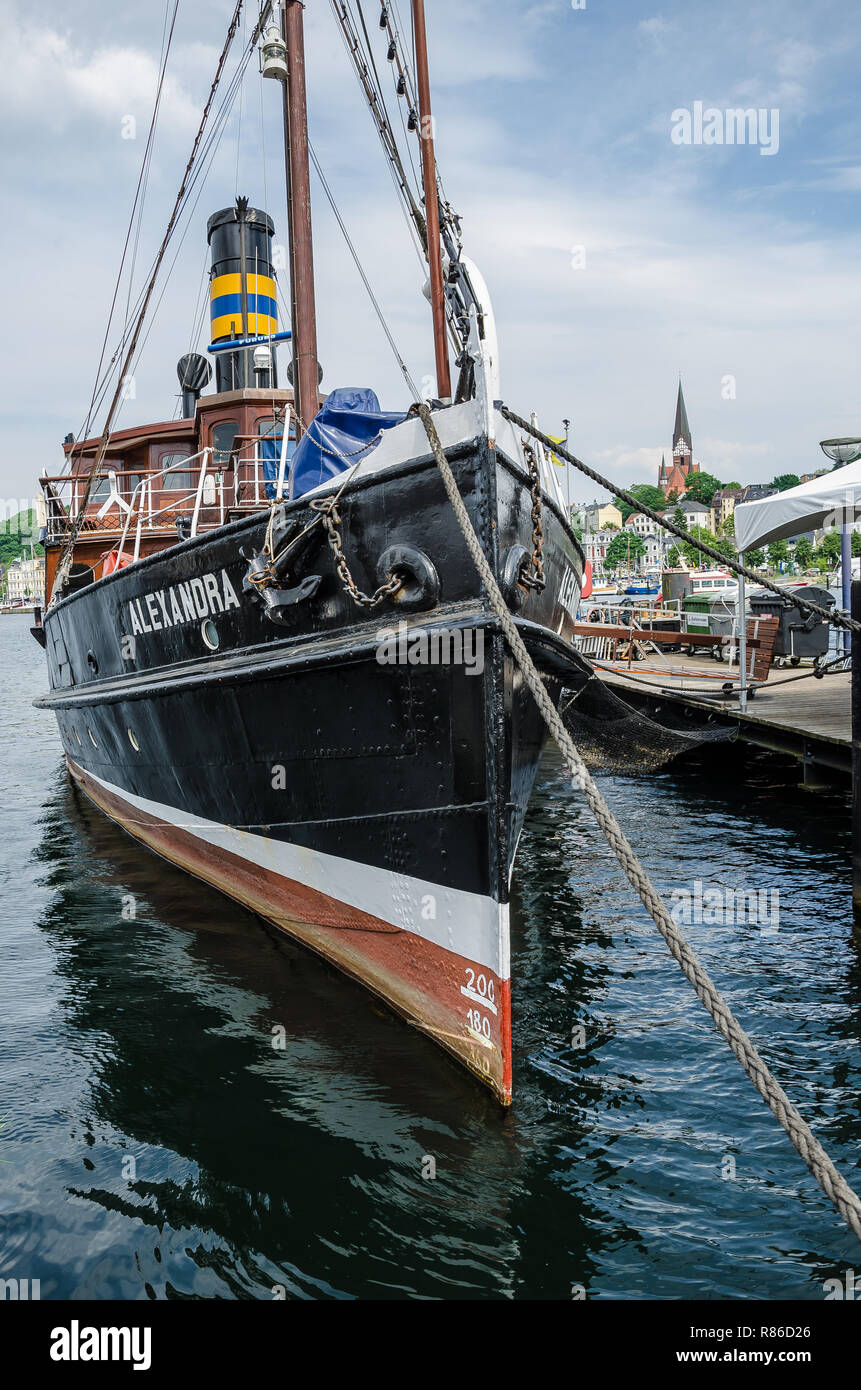 Zahlreiche Attraktionen machen Flensburg ein beliebter Ort für Touristen. Flensburg ist die wirtschaftliche, kulturelle und touristische Zentrum der Region. Stockfoto