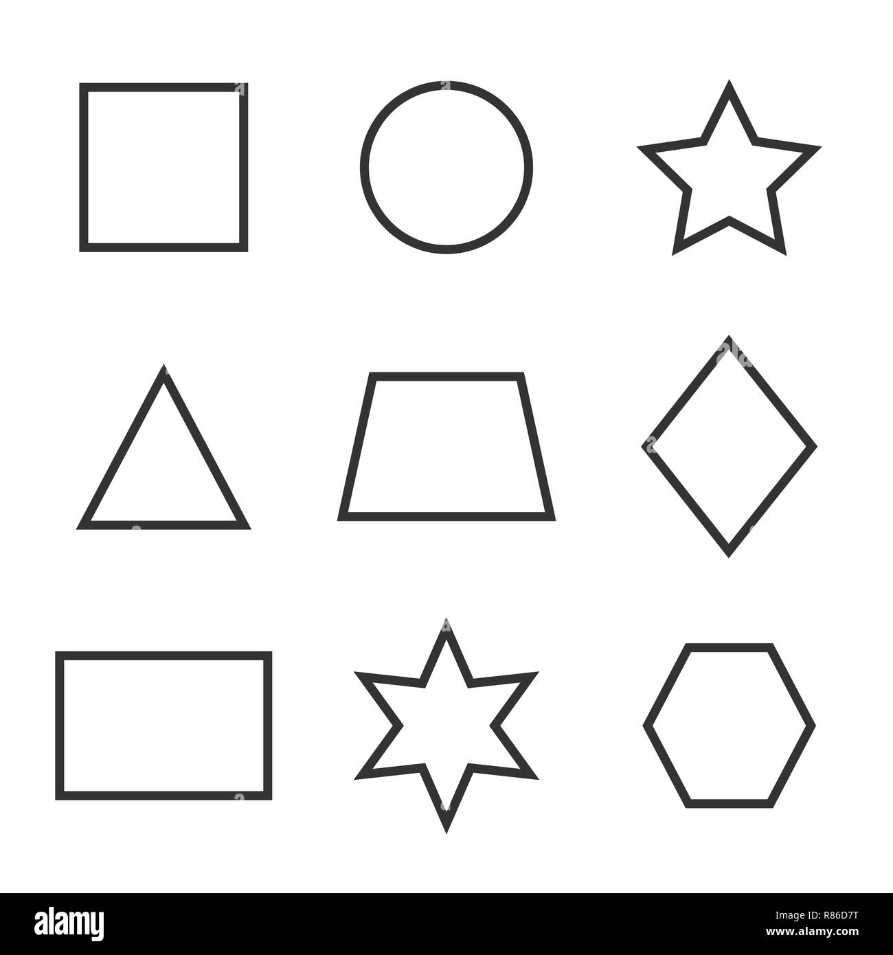 Grundlegende geometrische Formen Icon Set. Vector Illustration, flache Bauform. Stock Vektor