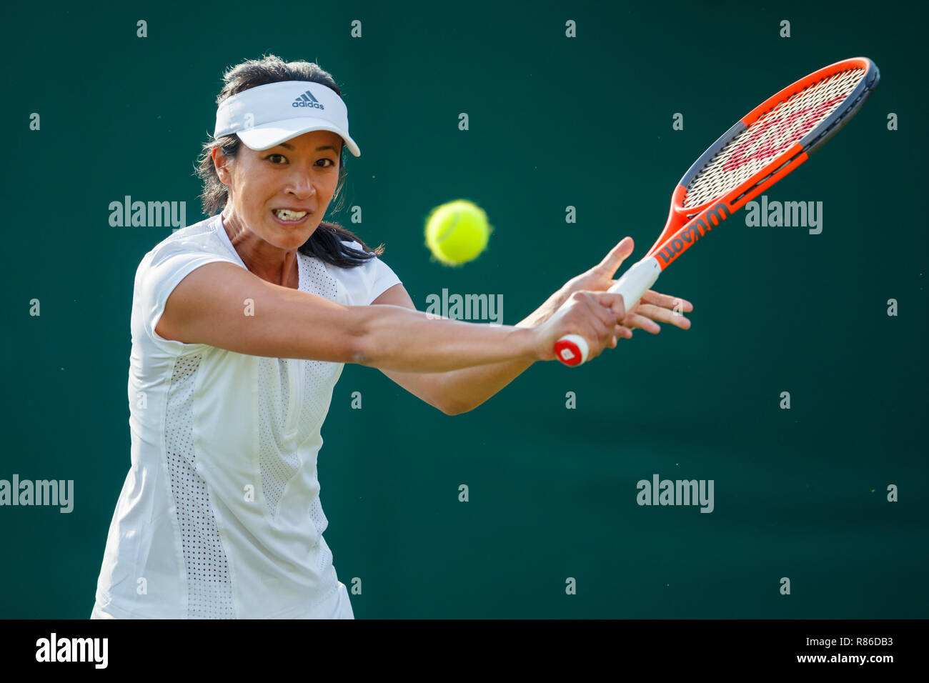 Tennis Legende und TV-Moderatorin Anne Keothavong von GB während der Wimbledon Championships 2018 Stockfoto
