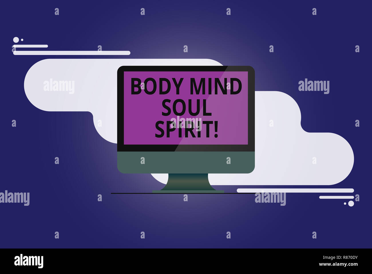 Text Zeichen Zeigen Korper Geist Seele Geist Konzeptionelle Foto Gesunde Lebensweise Emotionale Balance Spirituelle Gefuhle Montiert Computer Monitor Leer Reflexionseigenschaften Stockfotografie Alamy