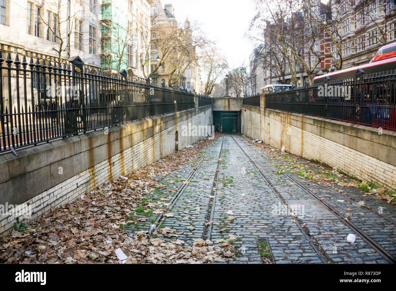 Die geschlossene Kingsway Straßenbahn Tunnel in London. Stockfoto