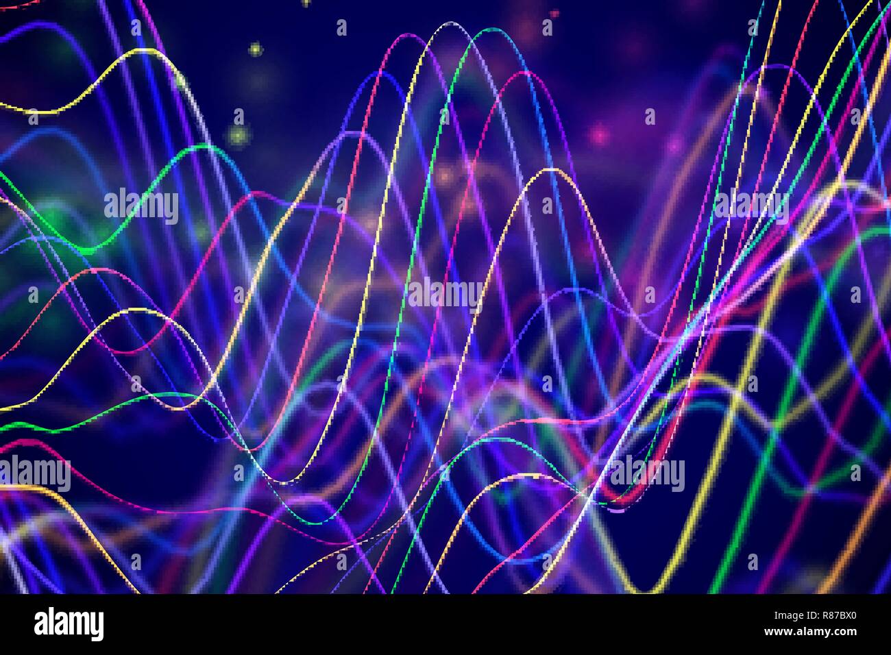 3D Sound Wellen mit schwebenden Partikeln. Daten abstrakte Visualisierung. Stock Vektor
