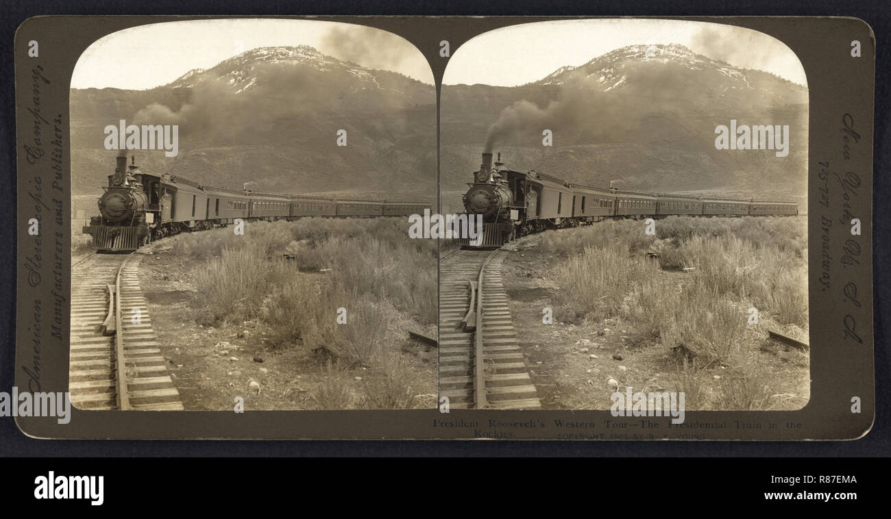 Präsident Theodore Roosevelt's Presidential Zug in den Rockies während der Tour im Westen, Colorado, USA, Stereo Karte, R.Y. Junge, Amerikanische Stereoscopic Company, 1903 Stockfoto