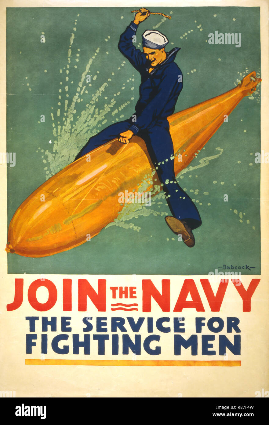 Der erste Weltkrieg Plakat, "Join the Navy, der Service für die kämpfenden Männer', Richard Fayerweather Babcock, 1917 Stockfoto