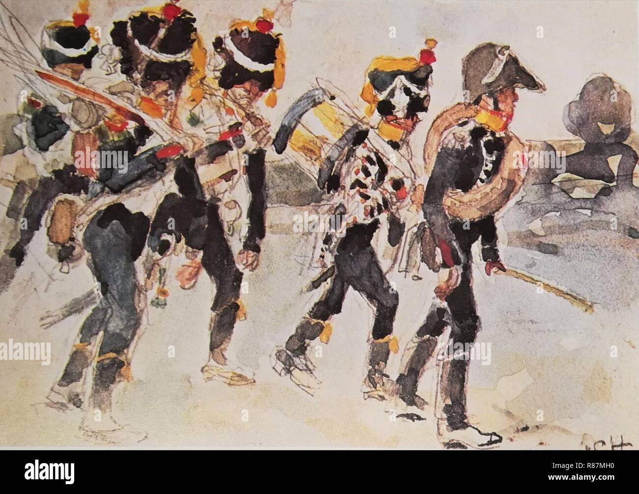 Karabiniers d'Infanterie légère française en marche. Stockfoto